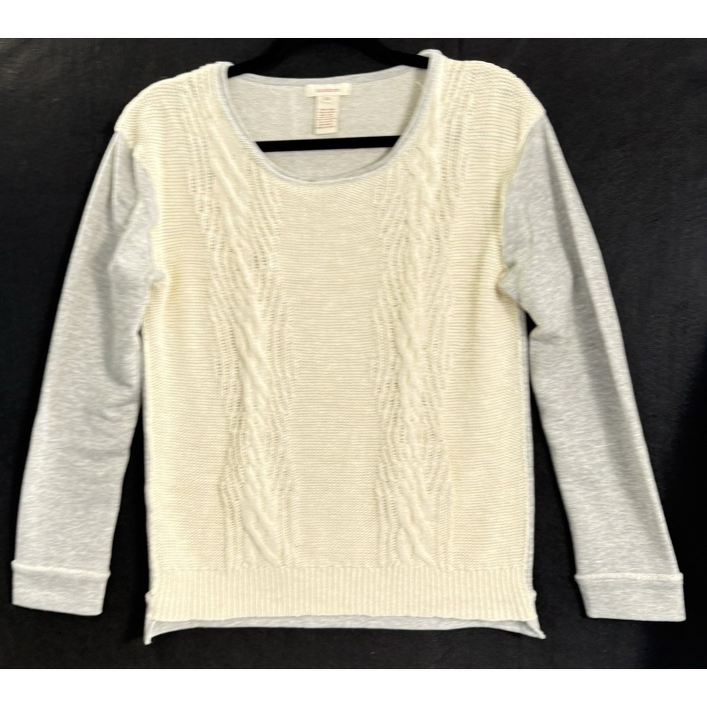 SUNDANCE Women Cable Knit Mix Media Pullover Sweater Sz XS Ivory Gray 12-3
